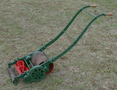 Ransomes Automaton mower, probably dating from about 1880 with an ornate gear covering.