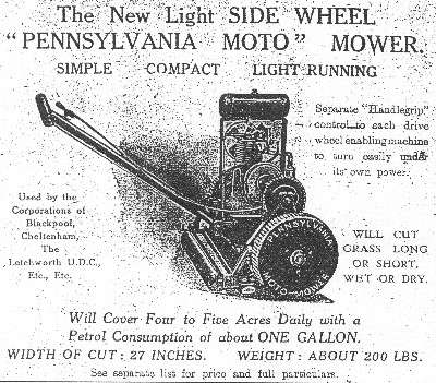 1926 advertisement for Lloyds Pennsylvania Moto Mower.